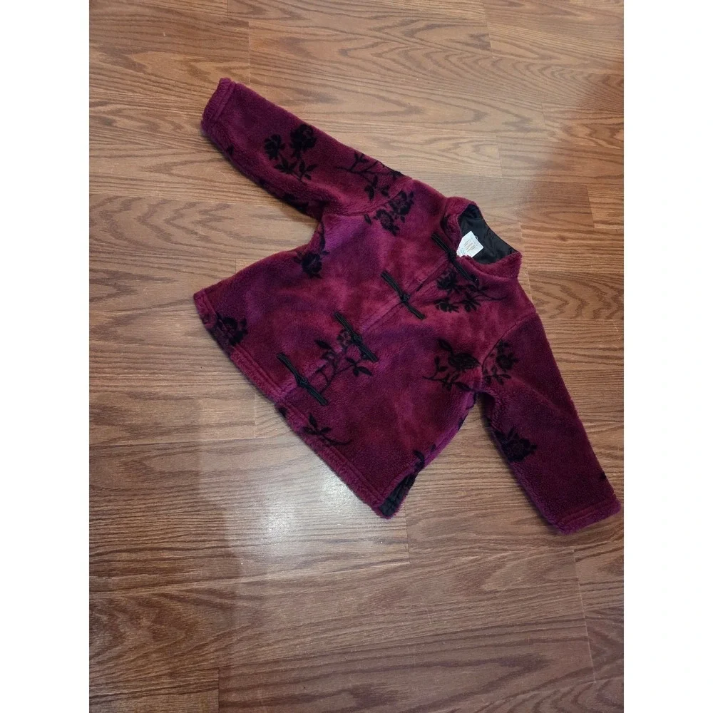 Baby Gap Burgundy Fleece Floral Frog Toggle Jacket 12-24 Months Kids L/XL